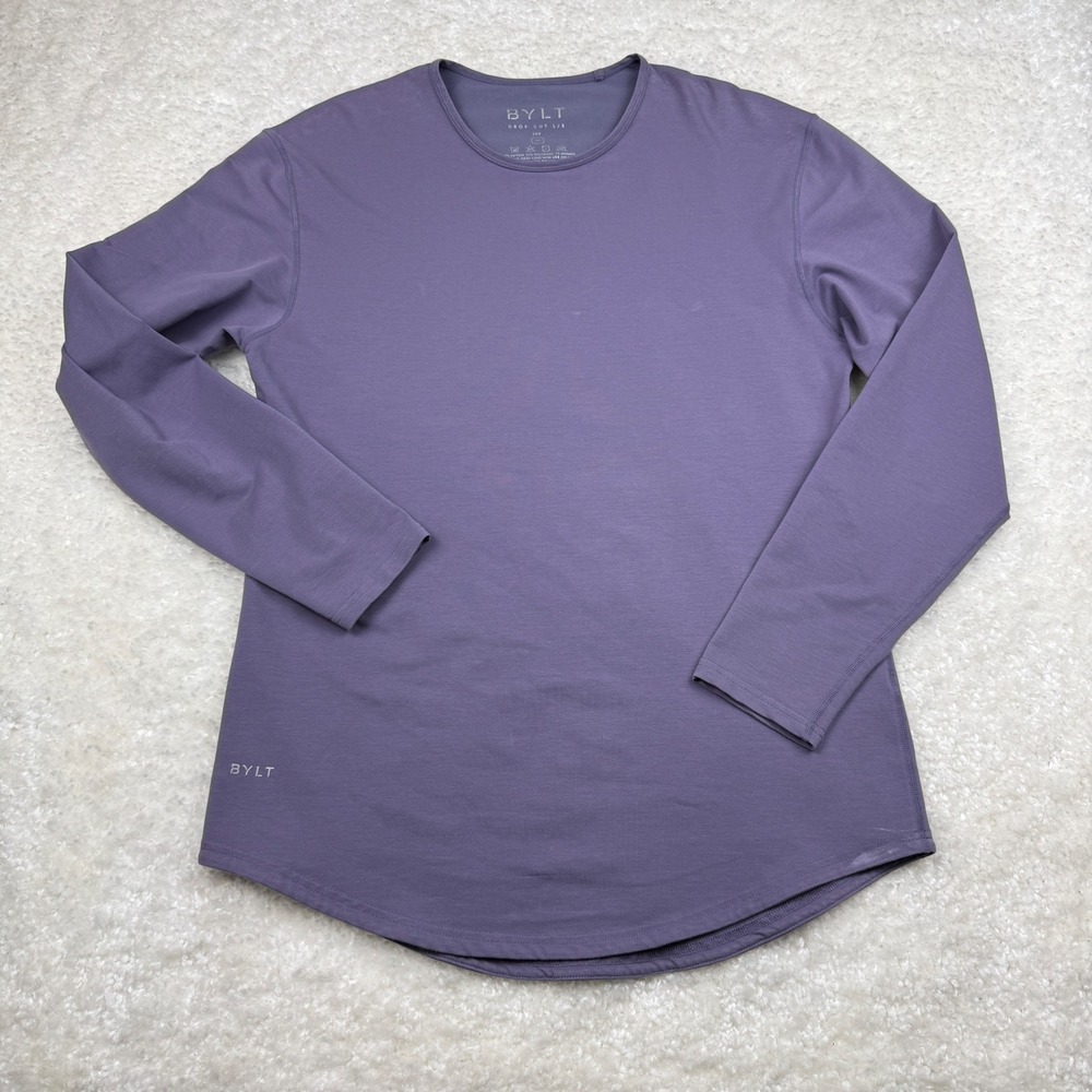 BYLT Drop Cut Long Sleeve Men M Purple Lux Fabric Curved Hem Shirt
